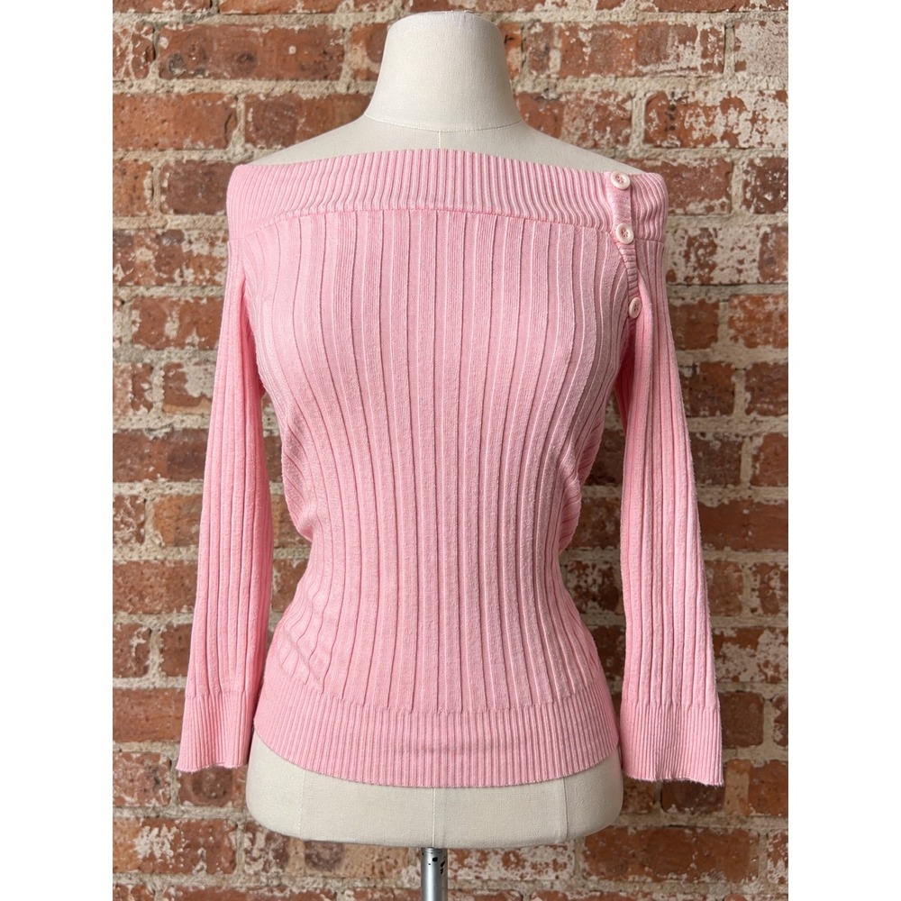 Y2K Pink Ribbed Off The Shoulder Top Coquette 2000s Balletcore Preppy Barbiecore